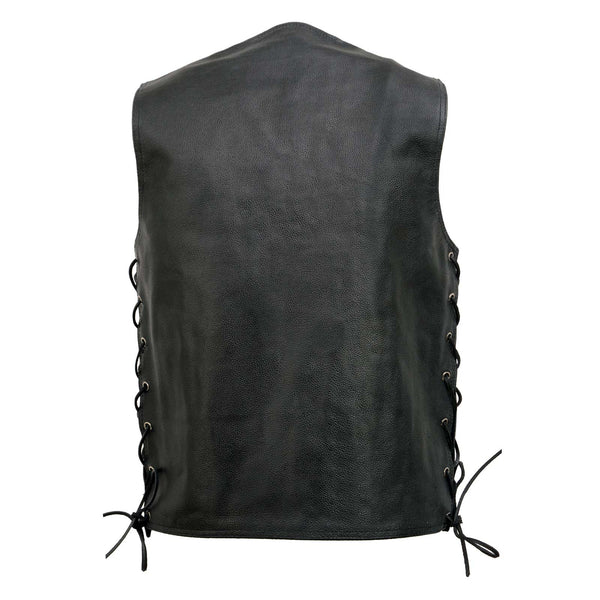 Event Leather EL5360 Men's Black Leather Vest with Denim Style Pockets and Side Lace