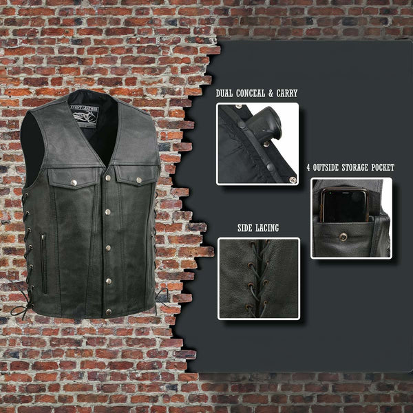 Event Leather EL5360TALL Men's Side Lace Vest with Denim Style Pockets Tall Sizes