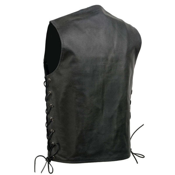 Event Leather EL5360 Men's Black Leather Vest with Denim Style Pockets and Side Lace