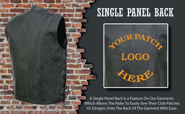 Event Leather EL5360 Men's Black Leather Vest with Denim Style Pockets and Side Lace