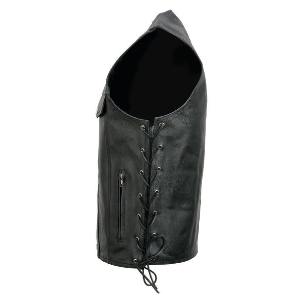 Event Leather EL5360 Men's Black Leather Vest with Denim Style Pockets and Side Lace