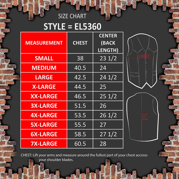 Event Leather EL5360 Men's Black Leather Vest with Denim Style Pockets and Side Lace