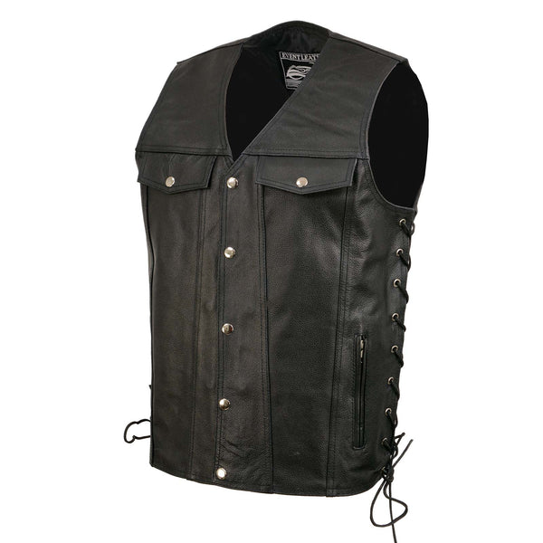Event Leather EL5360TALL Men's Side Lace Vest with Denim Style Pockets Tall Sizes