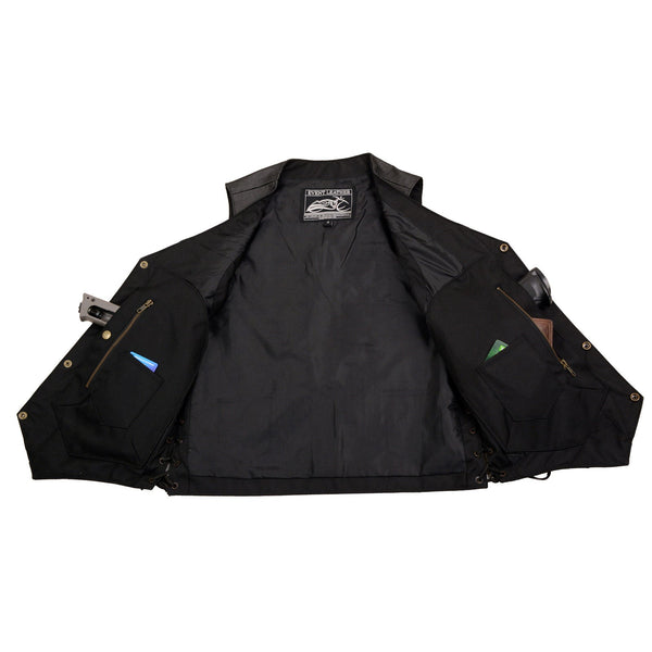 Event Leather EL5391 Men's Black Leather 10 Pocket Side Lace Vest