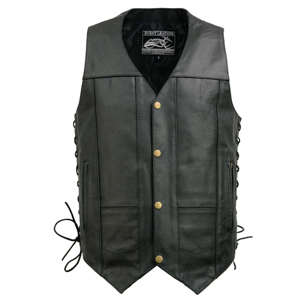Event Leather EL5391 Men's Black Leather 10 Pocket Side Lace Vest