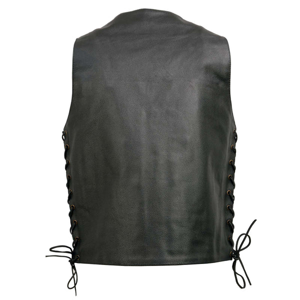 Event Leather EL5391 Men's Black Leather 10 Pocket Side Lace Vest