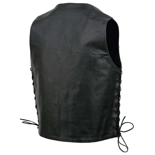 Event Leather EL5391 Men's Black Leather 10 Pocket Side Lace Vest