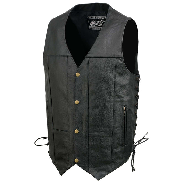 Event Leather EL5391 Men's Black Leather 10 Pocket Side Lace Vest