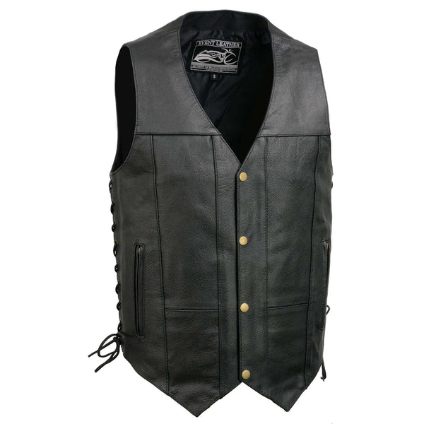 Event Leather EL5391 Men's Black Leather 10 Pocket Side Lace Vest