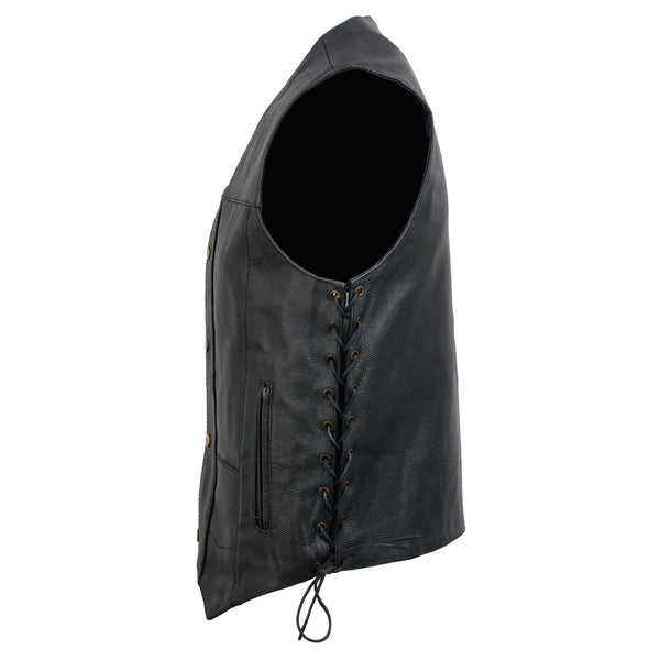 Event Leather EL5391 Men's Black Leather 10 Pocket Side Lace Vest