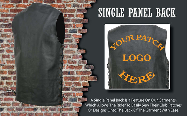 Event Leather EL5391 Men's Tall Sizes Black Leather 10 Pocket Side Lace Vest