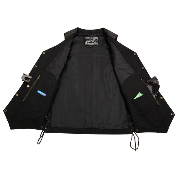Event Leather EL5391 Men's Tall Sizes Black Leather 10 Pocket Side Lace Vest