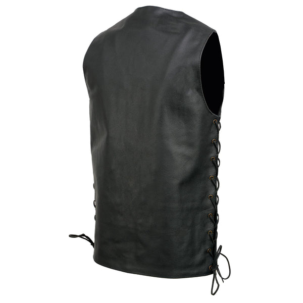 Event Leather EL5391 Men's Tall Sizes Black Leather 10 Pocket Side Lace Vest