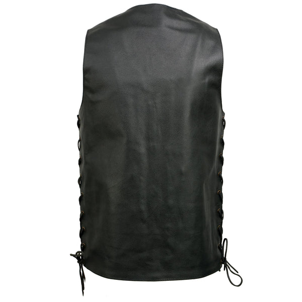 Event Leather EL5391 Men's Tall Sizes Black Leather 10 Pocket Side Lace Vest
