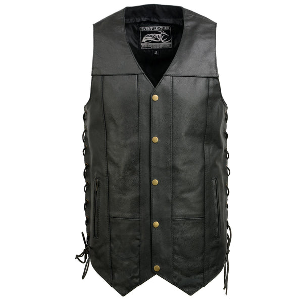 Event Leather EL5391 Men's Tall Sizes Black Leather 10 Pocket Side Lace Vest