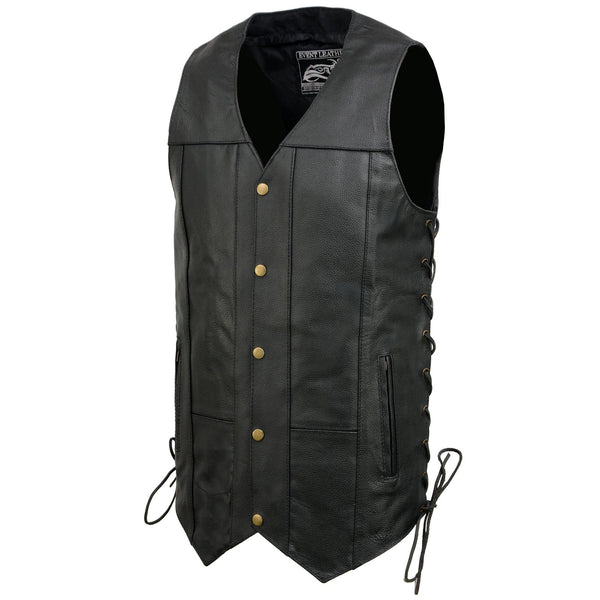Event Leather EL5391 Men's Tall Sizes Black Leather 10 Pocket Side Lace Vest