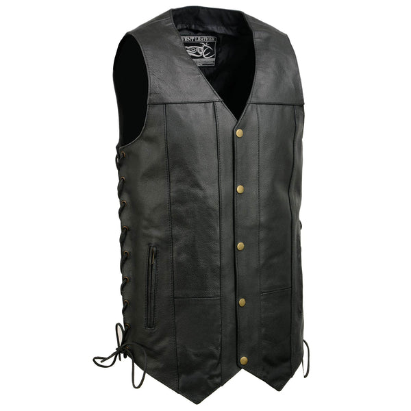 Event Leather EL5391 Men's Tall Sizes Black Leather 10 Pocket Side Lace Vest
