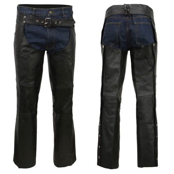Event Leather EL1101 Men's Black Leather Classic Chaps with Jean Pockets