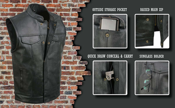 Event Leather ELM3910 Men's Black Motorcycle Leather Riders Club Style Vest w/ Dual Closure