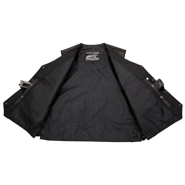 Event Leather ELM3920 Men's Black Leather Pre-Patched Bikers Vest w/ 6 Pockets - 23 Patches and Side Laces