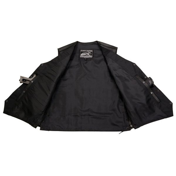 Event Leather ELM3930 Men’s Black Motorcycle Riders Leather Vest w/ 9 Patches and Adjustable Side Laces