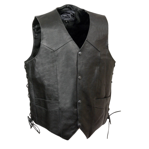 Event Leather ELM3935 Men's Motorcycle Riders Black Leather Vest with Embossed Native American Head