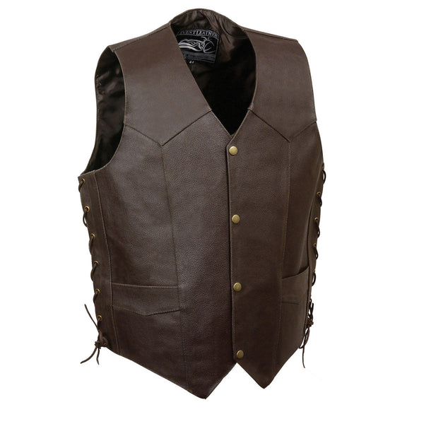 Event Leather ELM3935 Men's Motorcycle Riders Brown Leather Vest with Embossed Native American Head