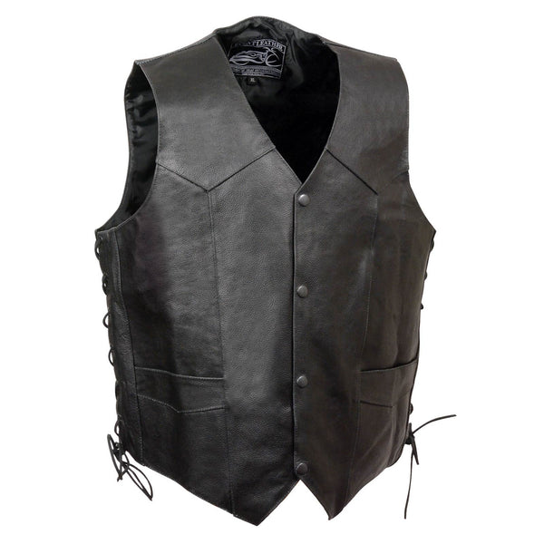 Event Leather ELM3940 Men's Motorcycle Riders Black Leather Vest w/ Embossed American Bald Eagle Head and Stars