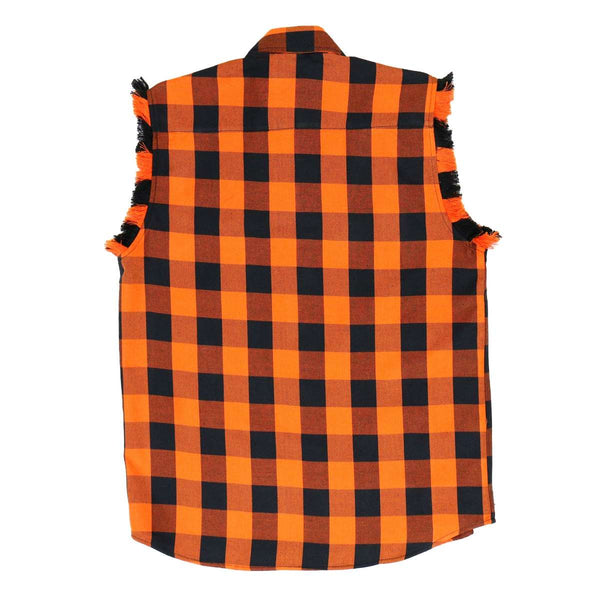 Hot Leathers FLM5210 Men's Sleeveless Fringe Orange and Black Flannel Shirt