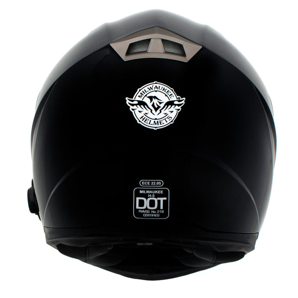 Milwaukee Helmets H510 Gloss Black Chit-Chat Full Face Wireless Motorcycle Helmet-Stream Music-Phone Calls