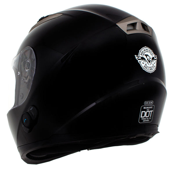 Milwaukee Helmets H510 Gloss Black Chit-Chat Full Face Wireless Motorcycle Helmet-Stream Music-Phone Calls