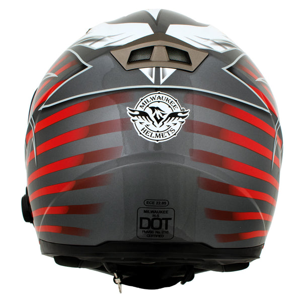 Milwaukee Helmets H520 Titanium and Red Chit-Chat Full Face Wireless Motorcycle Helmet-Stream Music-Phone Calls