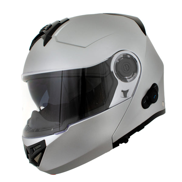 Milwaukee Helmets H7010 Flat Gray Mayday Modular Full Face Wireless Motorcycle Helmet-Stream Music-Phone Calls