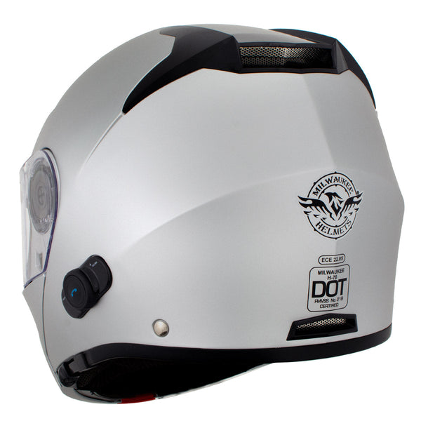 Milwaukee Helmets H7010 Flat Gray Mayday Modular Full Face Wireless Motorcycle Helmet-Stream Music-Phone Calls