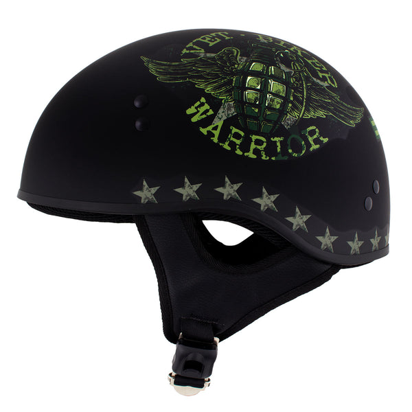 Hot Leathers HLD1025 Vet Biker Warrior Flat Black Motorcycle DOT Skull Cap Half Helmet Biker