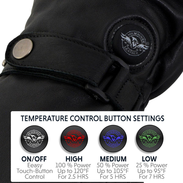 Milwaukee Leather MG7519SET Men’s Black Leather Heated Winter Gloves for Motorcycle Ski Hiking & i-Touch