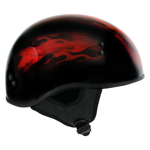 Hot Leathers HLD1018 Black Red Flame Skull Motorcycle DOT Approved Skull Cap Half Helmet Biker