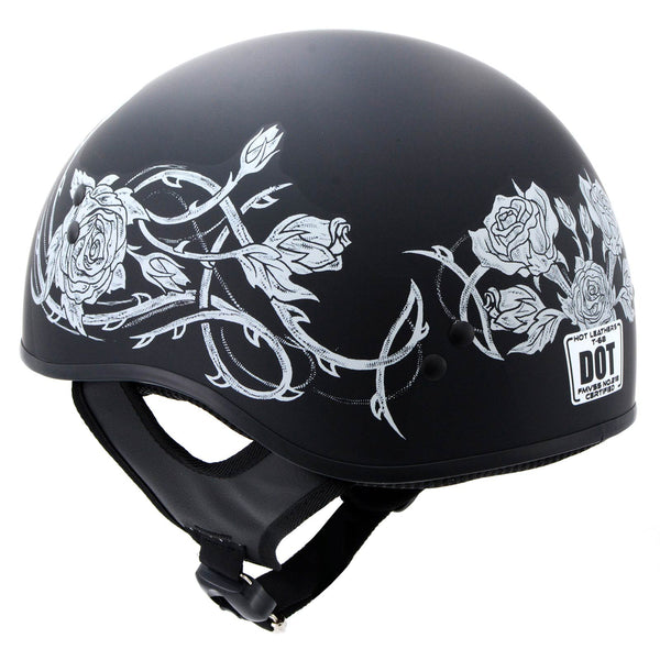 Hot Leathers HLD1021 Lady Rider Flat Black Motorcycle DOT Approved Skull Cap Half Biker Helmet
