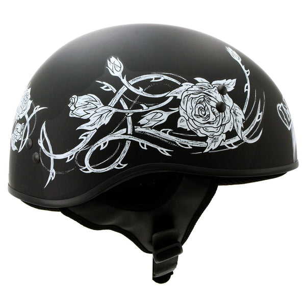 Hot Leathers HLD1021 Lady Rider Flat Black Motorcycle DOT Approved Skull Cap Half Biker Helmet