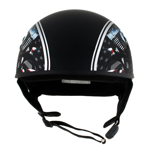 Hot Leathers HLD1023 V-Twin Eagle Flat Black Motorcycle DOT Skull Cap Half Helmet Biker