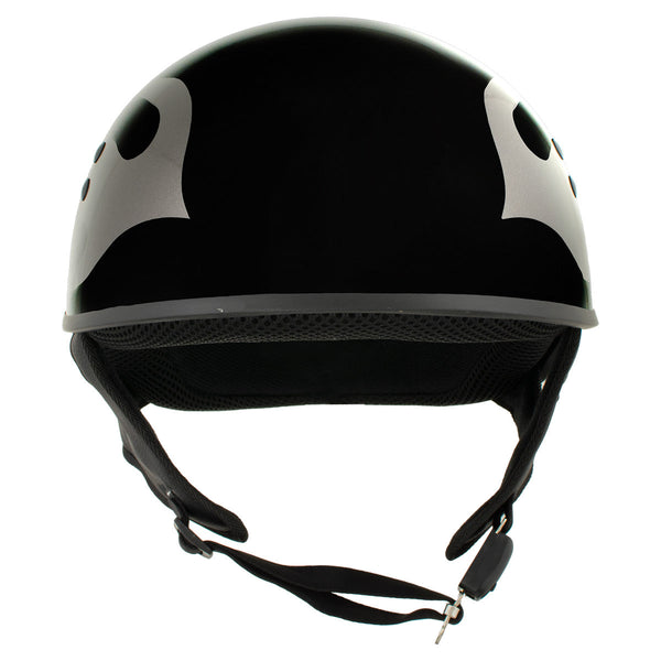 Hot Leathers HLD1036 Silver Flames Gloss Black Motorcycle DOT Approved Skull Cap Half Helmet