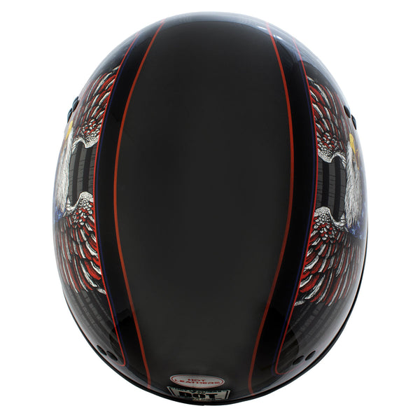 Hot Leathers HLD1037 Gloss Black Up Wing Eagle USA Advanced DOT Unisex Half Helmet w/ Drop Down Visor