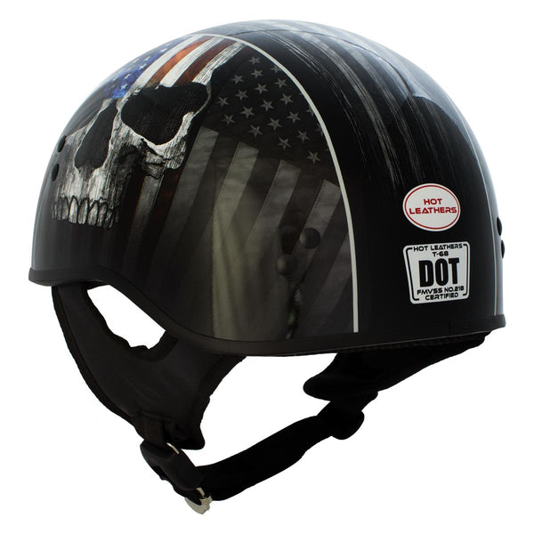Hot Leathers HLD1042 Gloss Black Warrior Bullet Advanced DOT Approved Skull Half Helmet Biker