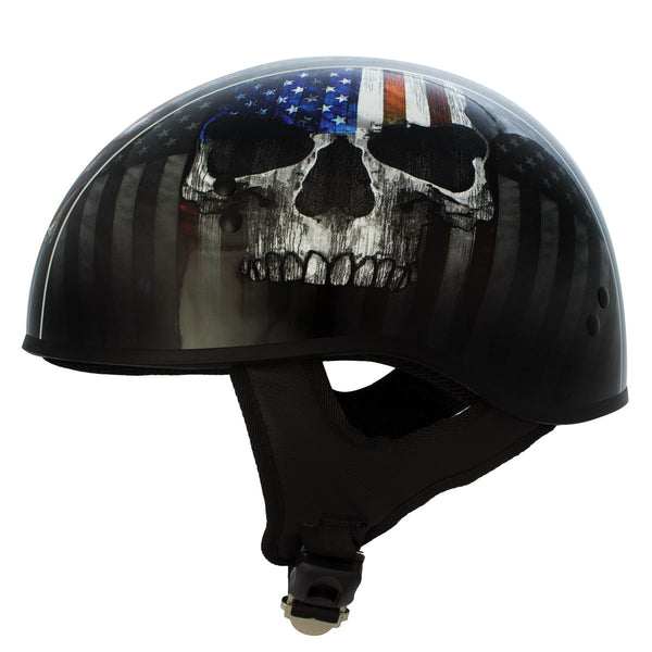 Hot Leathers HLD1042 Gloss Black Warrior Bullet Advanced DOT Approved Skull Half Helmet Biker