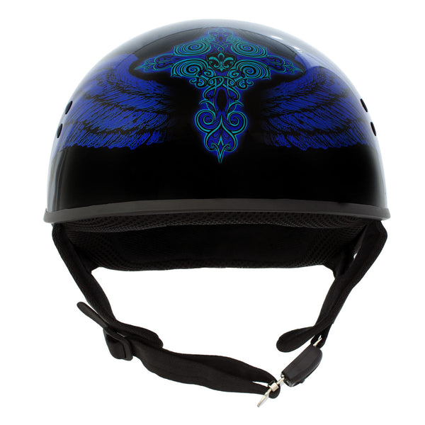 Hot Leathers HLD1045 Gloss Black Cross De Lis Advanced DOT Approved Skull Half Helmet Biker