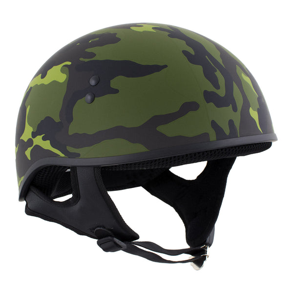 Hot Leathers HLD1049 Camo Matte Green Motorcycle Skull Cap Half Helmet DOT Approved