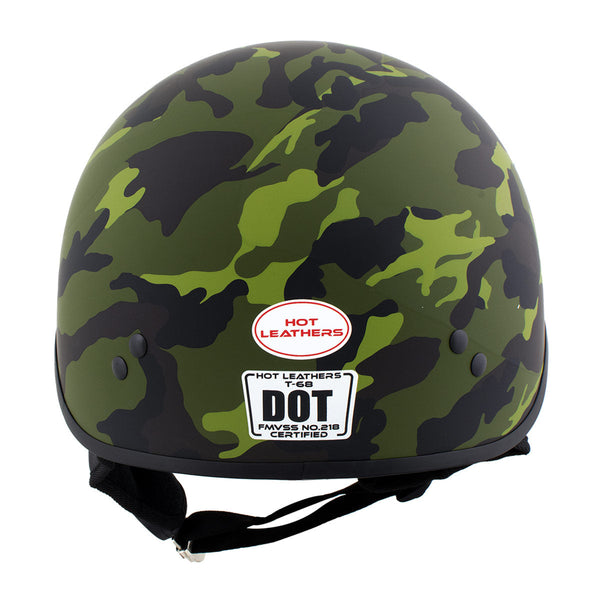 Hot Leathers HLD1049 Camo Matte Green Motorcycle Skull Cap Half Helmet DOT Approved