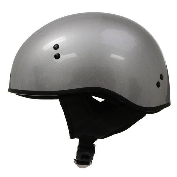 Hot Leathers HLD1050 Glossy Silver Motorcycle DOT Approved Skull Cap Half Helmet Biker