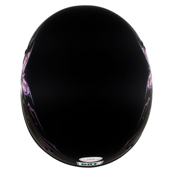 Hot Leathers HLD1052 DOT Skull Cap Half Helmet - Flat Black with Purple Butterfly Design Bikers