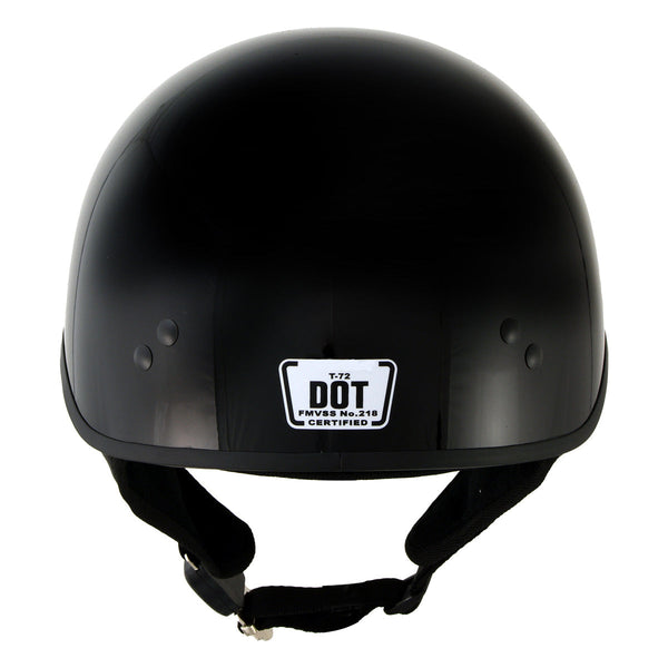 Hot Leathers T72 Black Widow Gloss Black Motorcycle Half Helmet Biker w/ Drop Down Visor